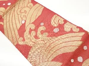 紗 荒波に露模様織出し名古屋帯